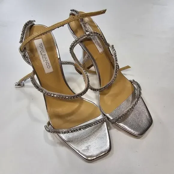 Tony Bianco Shy Sandal in Silver Nappa Metallic